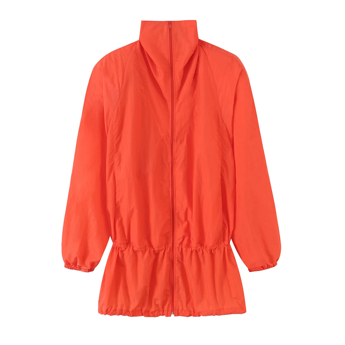 Fall New Women's Simple Long Sleeve Stand Collar Padded Shoulder Zipper Decor Short Coat French Style Standard Fit Polyester ...