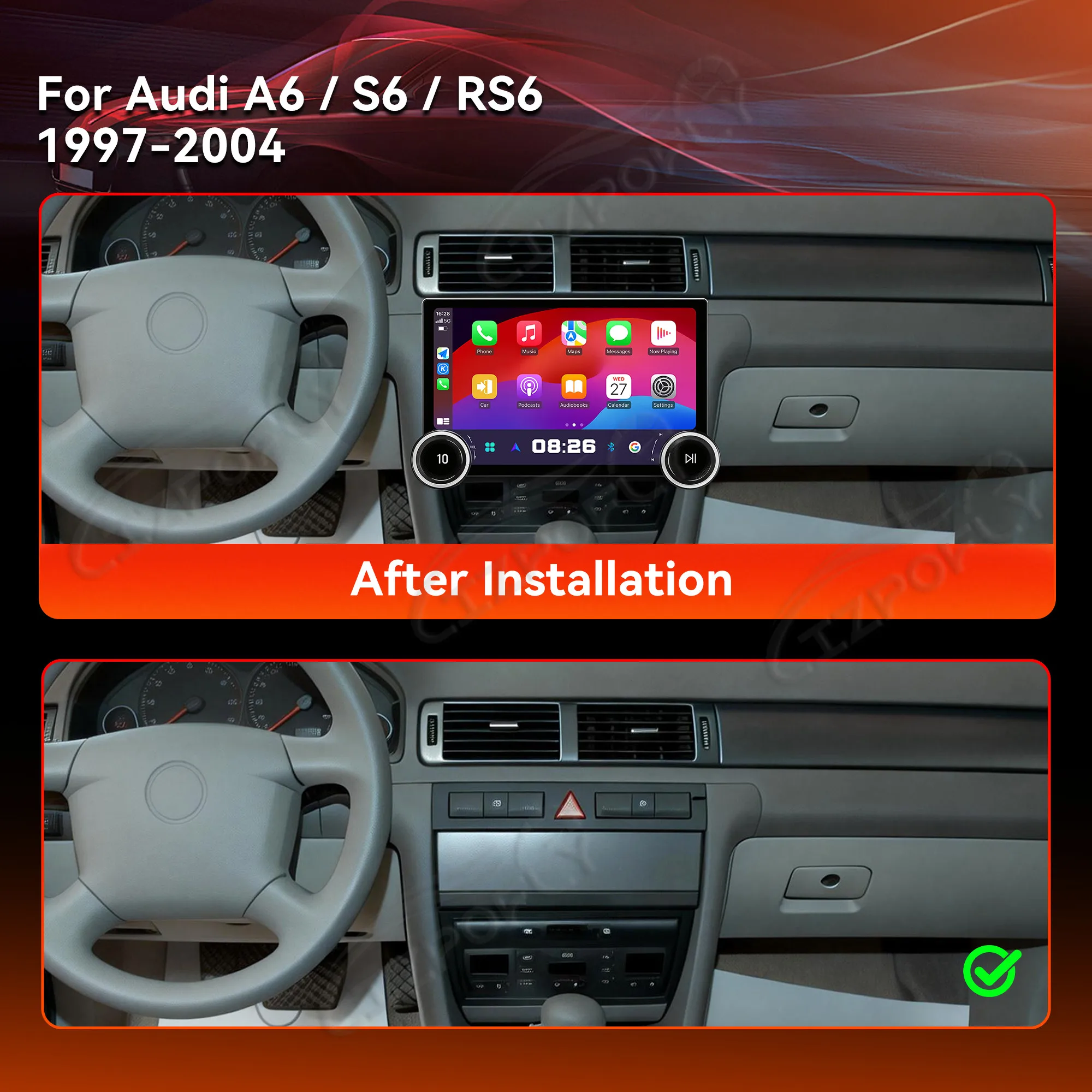 Lizpofly For Audi A6 S6 RS6 1997~2004 Double Knobs Android Auto Carplay Car Radio Automotive Multimedia Stereo Player GPS Navi