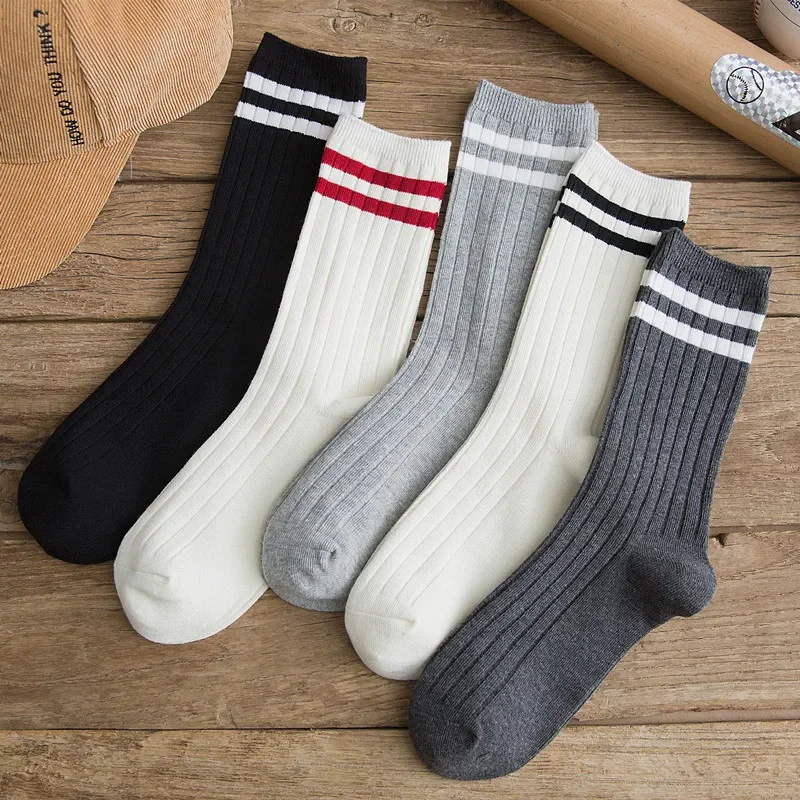 Japanese Loose Socks High School Girls Harajuku Socks Solid Colors Needles Knitting Fashion Striped Cotton Socks Women