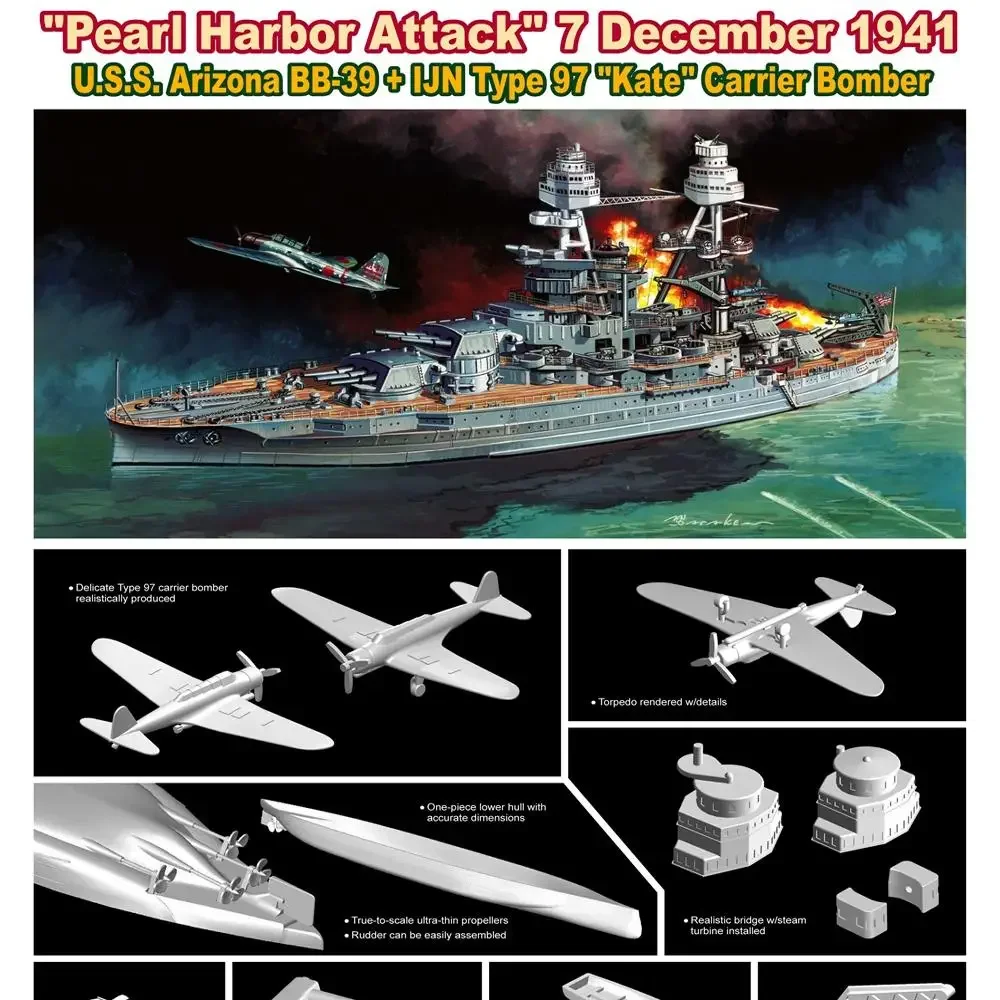 Kit modelo de navio militar DRAGON 7127 EUA Arizona BB-39 1/700 Montar modelo