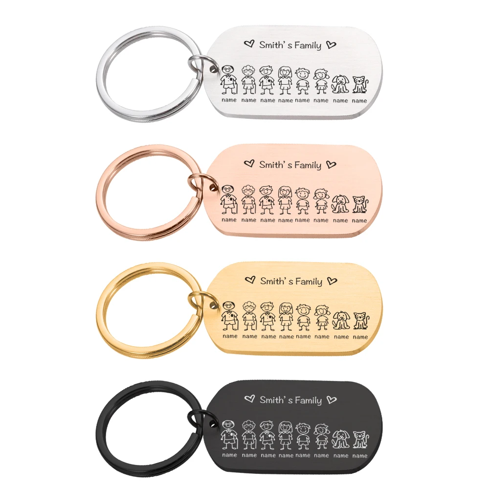 New Love Cute Keychain Engraved Family Name Gifts for Parents Children Present Keyring Bag Charm Families Member Gift Key Chain