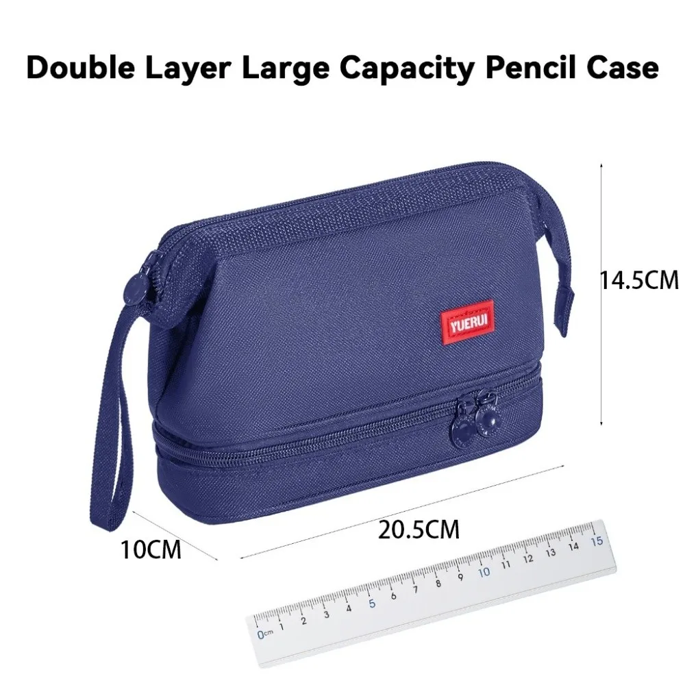 Simple Oxford Cloth Pencil Bag Large Capacity Double-layer Stationery Bag Durable Portable Stationery Organizer School Office