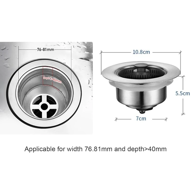 Filtro De Dreno De Pia De Cozinha, Plugues Selados, Cesta De Drenagem, Lavatório, Tampa De Bloqueio De Água, Plugue De Vazamento, 3 Conjuntos
