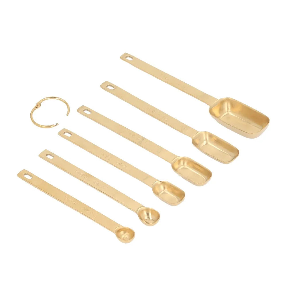 Stainless Steel Measuring Spoon Set Gold Silver Removable Clasp Measuring Spoons Clear Marking Square Shape