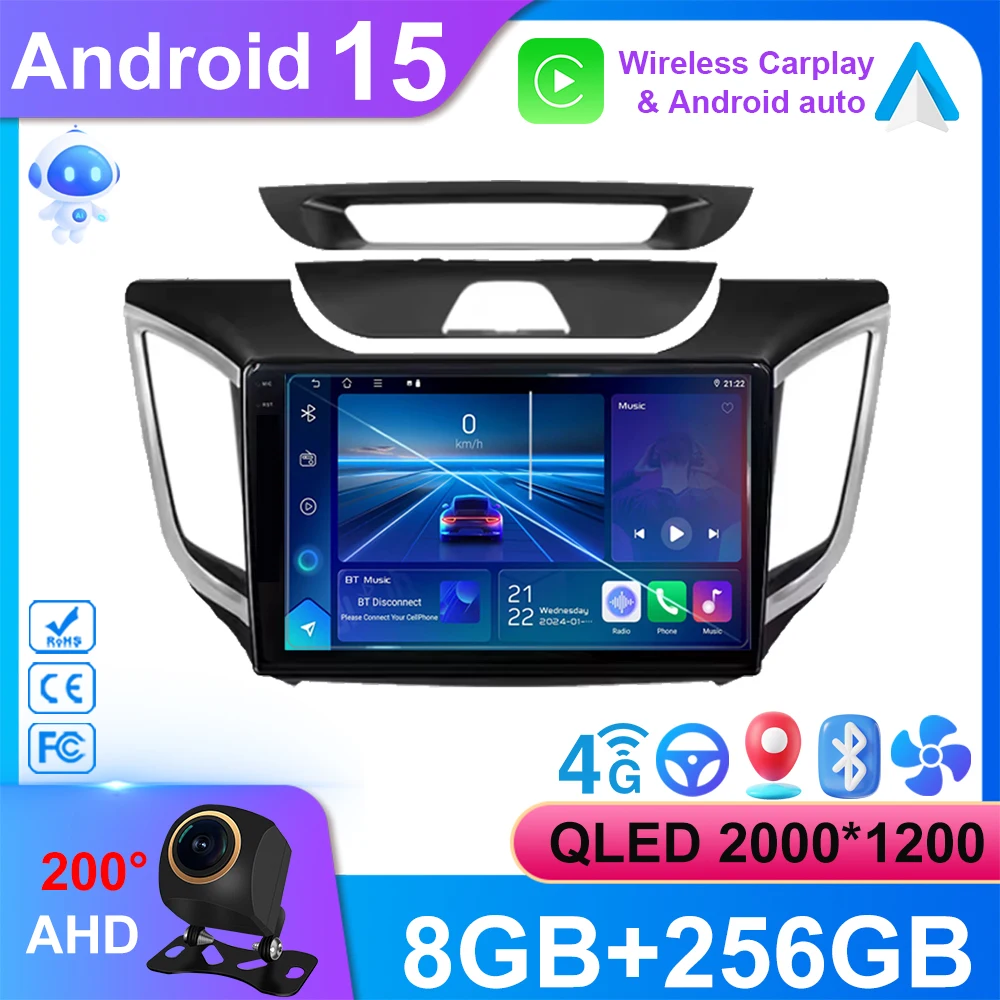 

9" Android 15 Car Stereo GPS Navigation for Hyundai Creta ix25 2015-2019 Apple CarPlay DSP Car Radio No2din DVD Rear Camera