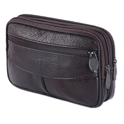 Bolso de mano de cuero genuino para hombre y mujer, Cartera de gran capacidad para dinero, bolsillo para teléfono móvil, suave, doble cremallera, bolso de mano Masculino