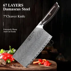 F.YOUNG 7 Inch Chinese Cleaver Knives Damascus Steel Sharp Meat Vegetable Slicing Chopper Best Professional Kitchen Chef Knife