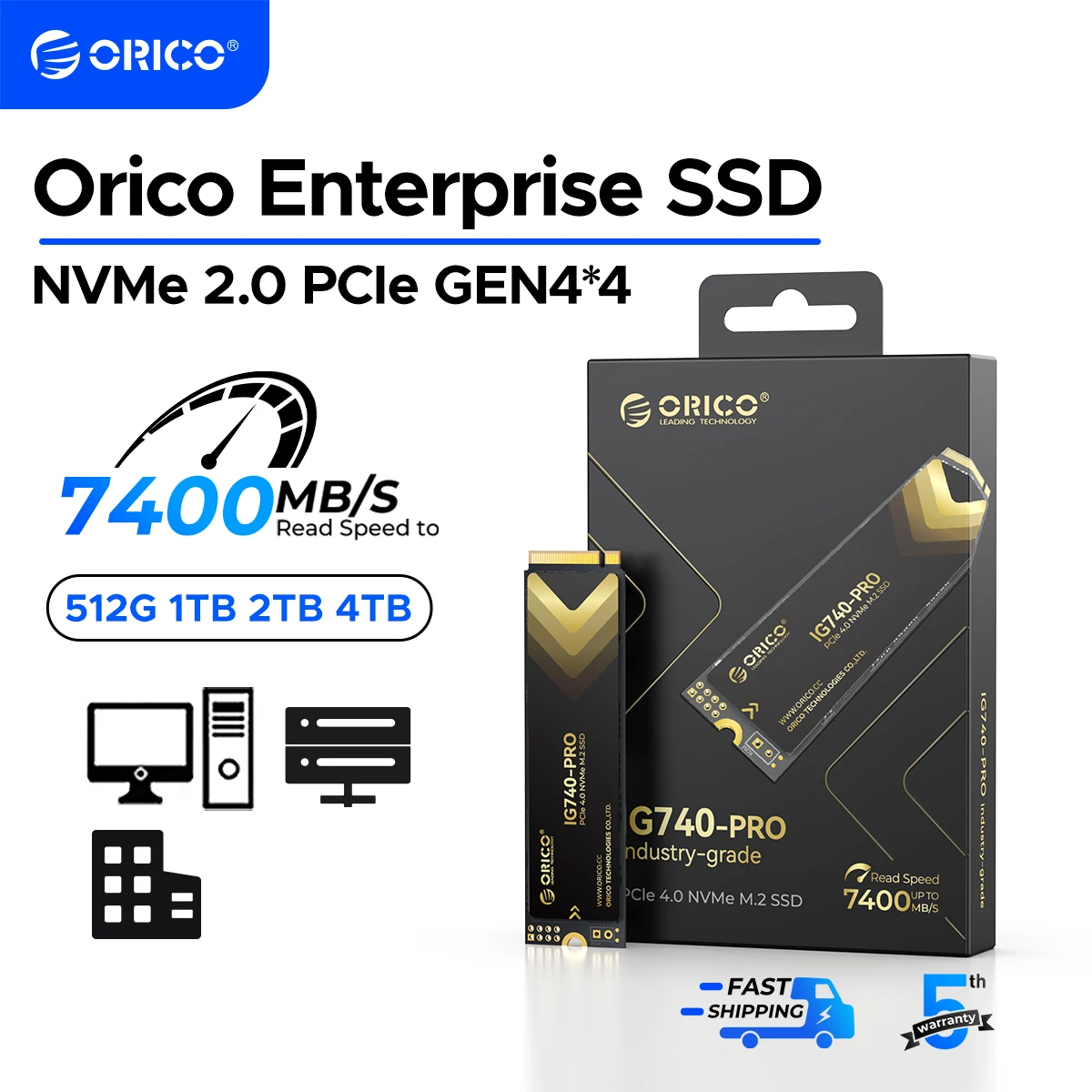 Внутренний твердотельный накопитель ORICO NVMe PCIe Gen4 M.2 2280 7450 МБ/с для рабочих станций PlayStation 5 Gaming PC