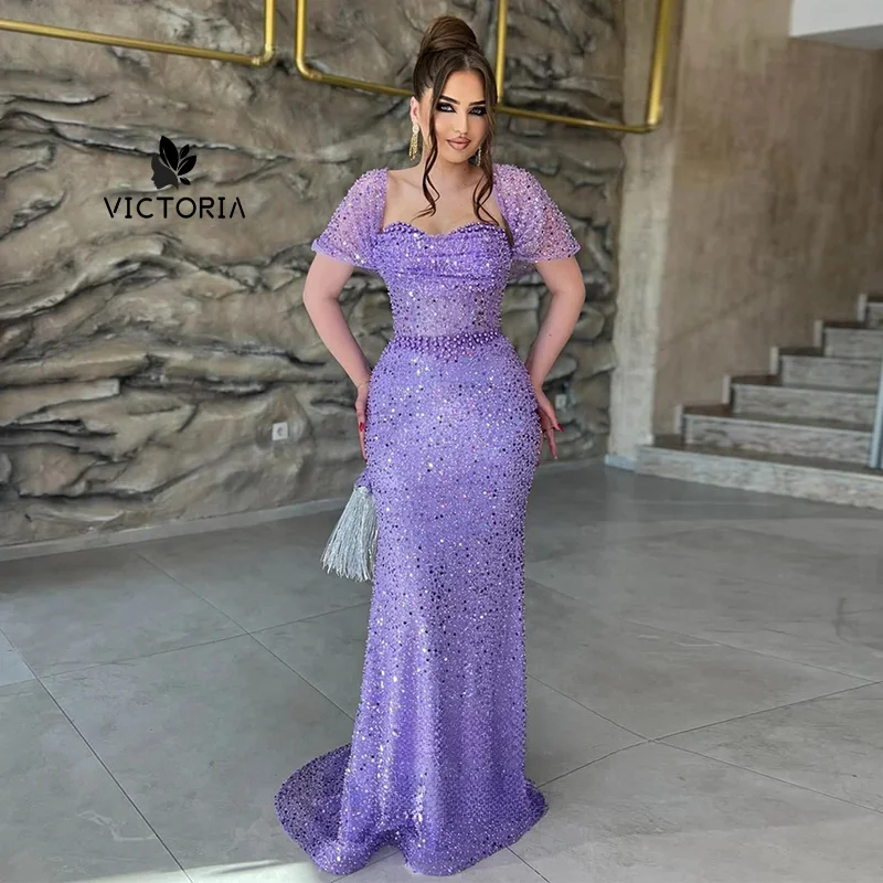 Evening Dress Saud Arabian Customized Off The Shoulder Sweetheart Pearls Sequined Mermaid Party Gown Sequined Prom Dresses