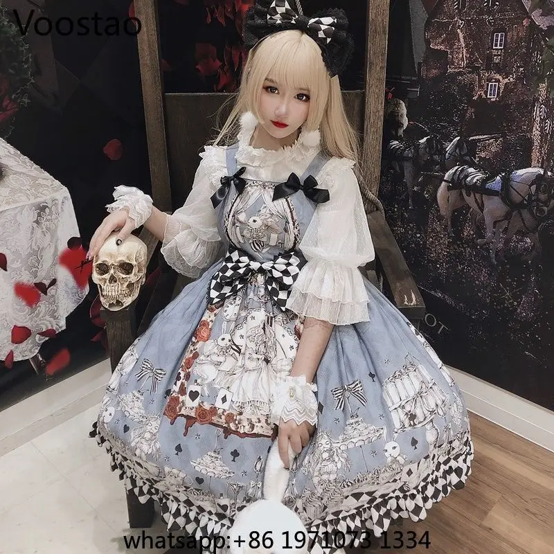 Japanese Gothic Lolita Dress Girls Vintage Dark Funeral Lolita Jsk Dress Women Harajuku Cool Sleeveless Punk Suspender Dresses