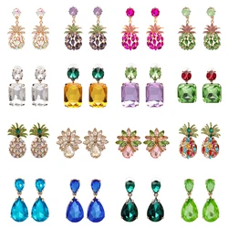 JURAN Wholesale Crystal Water Drop Square Pineapple Earrings for Women Statement Rhinestone Earrings 2024 Trendy Jewelry Brincos