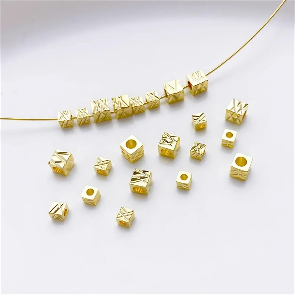 14K Gold Plated Flower Cut Diagonal Square Separated Beads Handmade DIY Bracelet Necklace Material Accessories L200