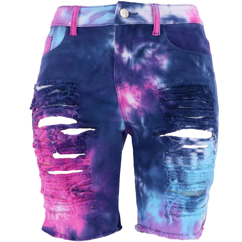 New Arrival Women Summer Ripped Shorts Jeans Fashion Trendy Tie Dye Denim Shorts Street Hipster Shorts Plus Size Clothing S-4XL