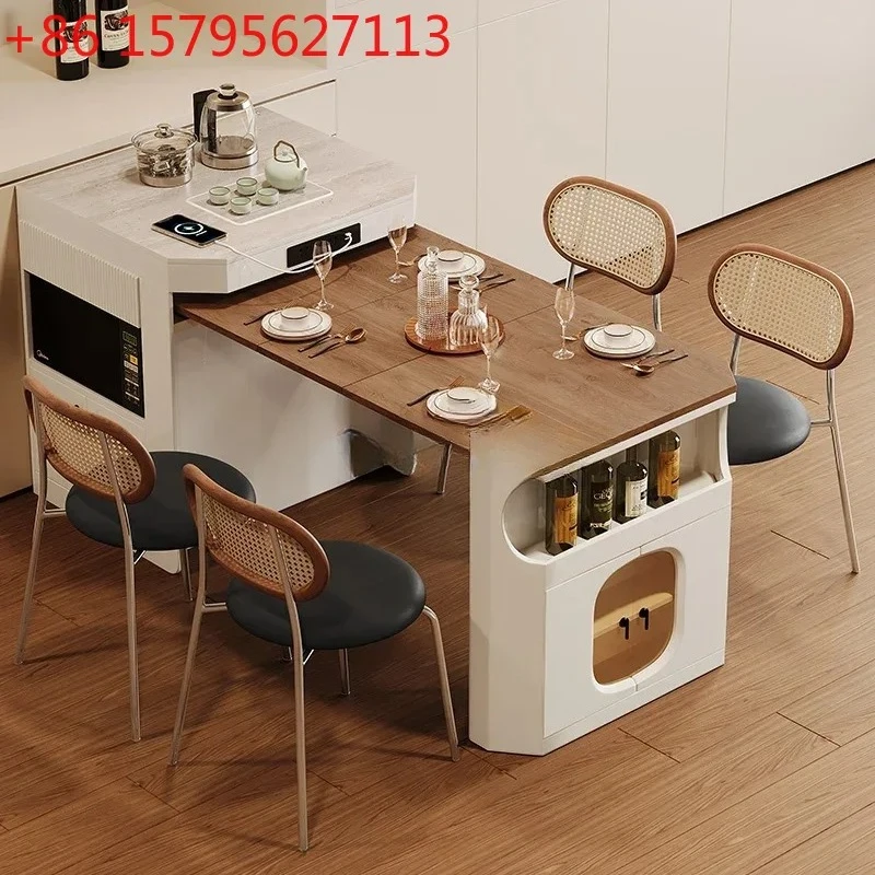 

Multifunctional French retro island dining table integrated retractable folding medium ancient style simple modern