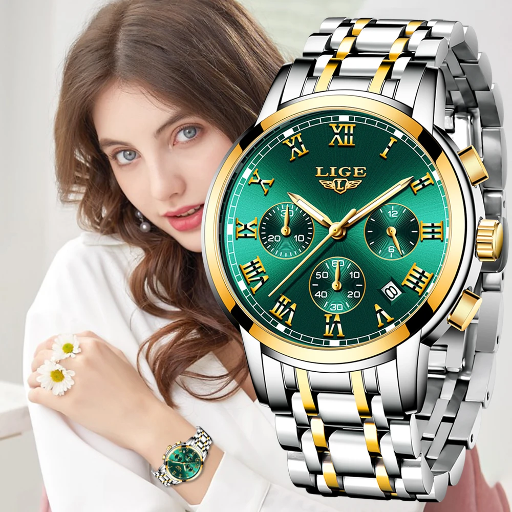LIGE New Fashion Women Watches Ladies Top Brand Luxury Ladies Bracelet Watches Auto Date Waterproof Quartz Watches for Women+Box