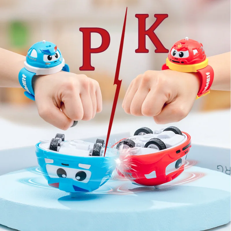 Kid Spinning Top Watch Hand Worn Magic Battle Car Top Funny Spin Pull Back Car Racing Collision Gliding Gyro Interactive Boy Toy