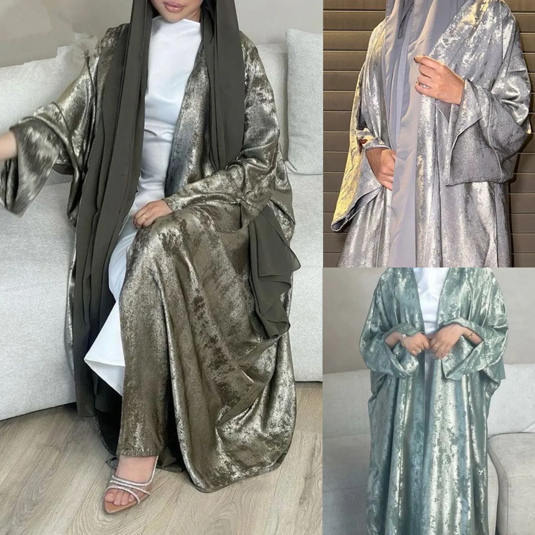 

Ид Блестящие Абая Женское Мусульманское Платье Турция Кафтан Дубай Открытое Кимоно Абая Кардиган Kebaya Кафтан Marocain Femme Jalabiya Robe