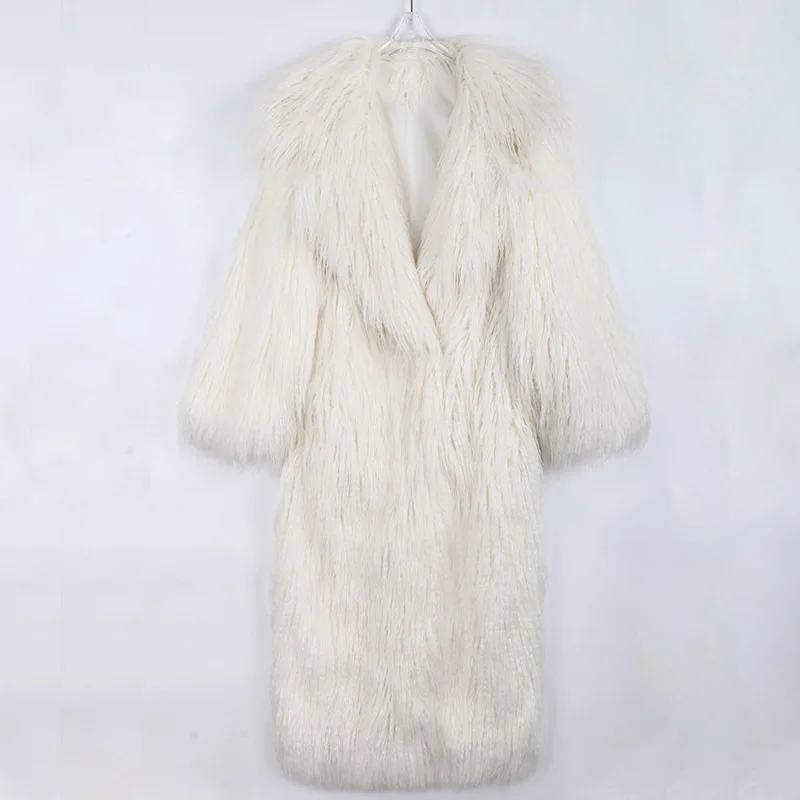 Winter Long black white Oversized Shaggy Hairy Soft Fluffy Thick Warm Faux Fur Coat Women Lapel Runway Cute Fashion