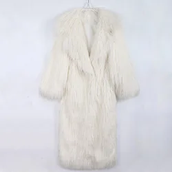 Winter Long black white Oversized Shaggy Hairy Soft Fluffy Thick Warm Faux Fur Coat Women Lapel Runway Cute Fashion