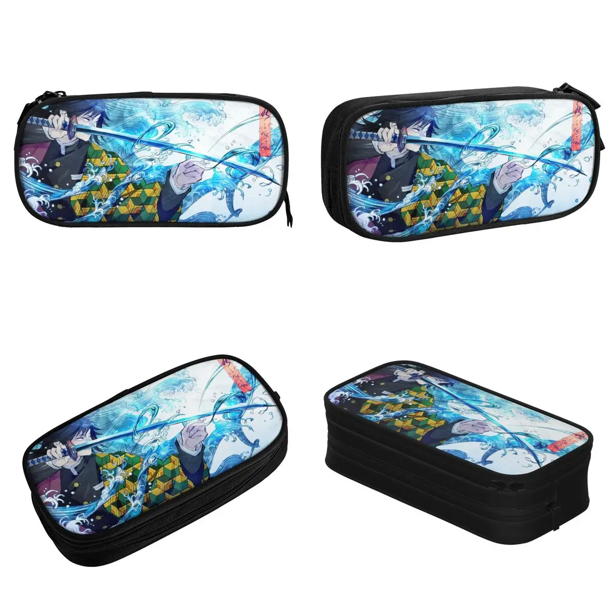 Demon Slayer Giyu Water Breathing Pencil Case Classic Pen Bag Student Big Capacity School Supplies Gifts Pencil Pouch