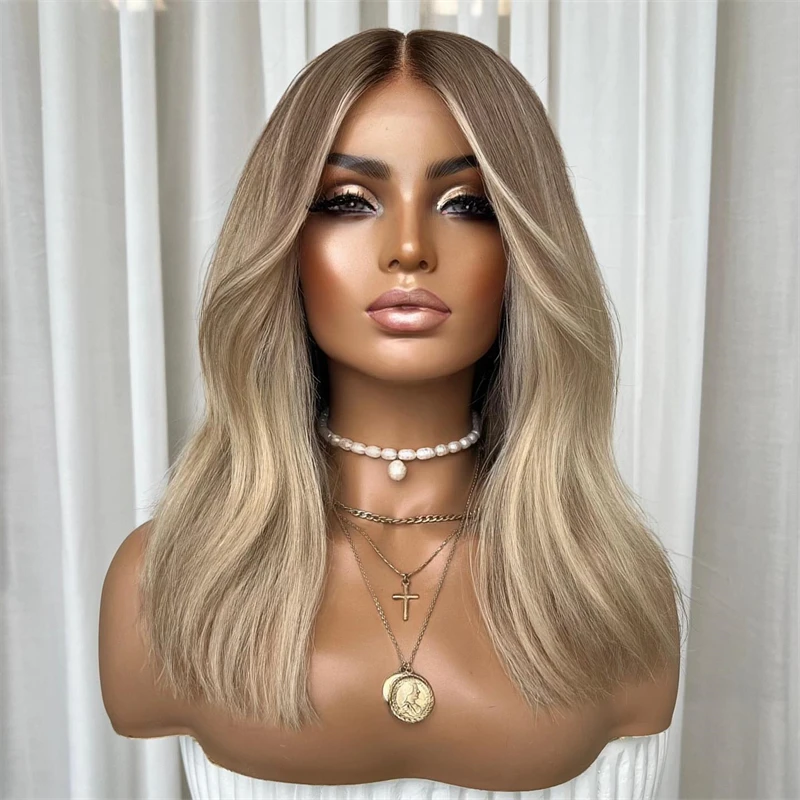 

Short Wave Bob Party Wig Ombre Blonde Brown HD Invisible Synthetic Lace Front Wig Original Factory Wig Heat Resistant Fiber Wig