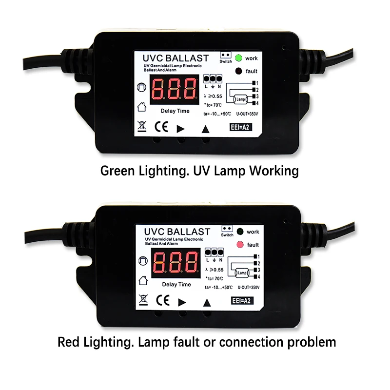 Coronwater UV-Lampenadapter mit Durchflussschalter und Alarm für 12–16 W Lampe EB-GYS16