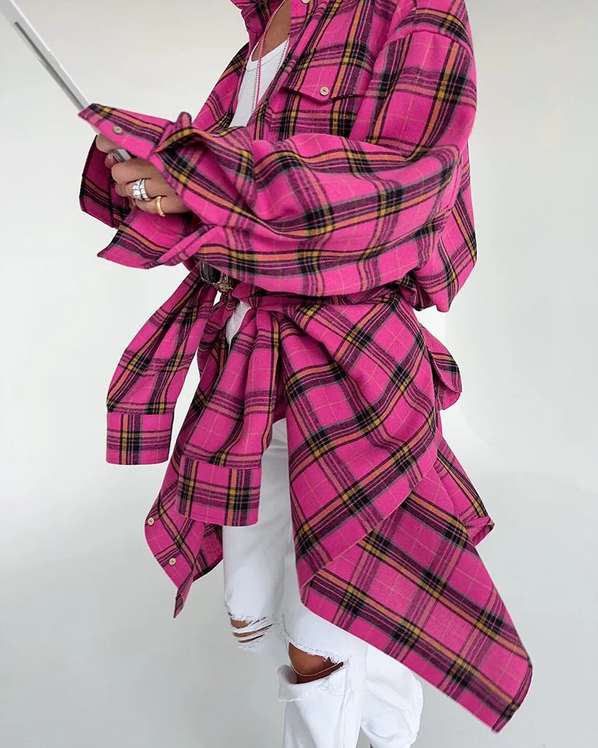 Plaid Blouses Long Tops 2023 Winter Fall Y2K Streetwear Clothes Sexy T Shirt Casual Sweatshirt Designer Clothes Women Print Tops