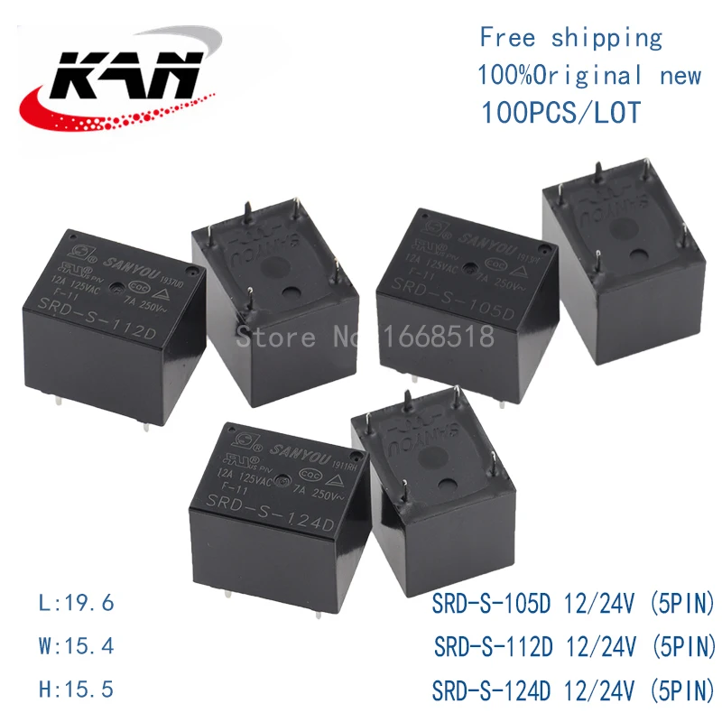 Free shipping 100pcs Power Relay SRD-S-105D SRD-S-112D SRD-S-124D 5VDC/12VDC/24VDC 7A 250VAC 5PIN Original New