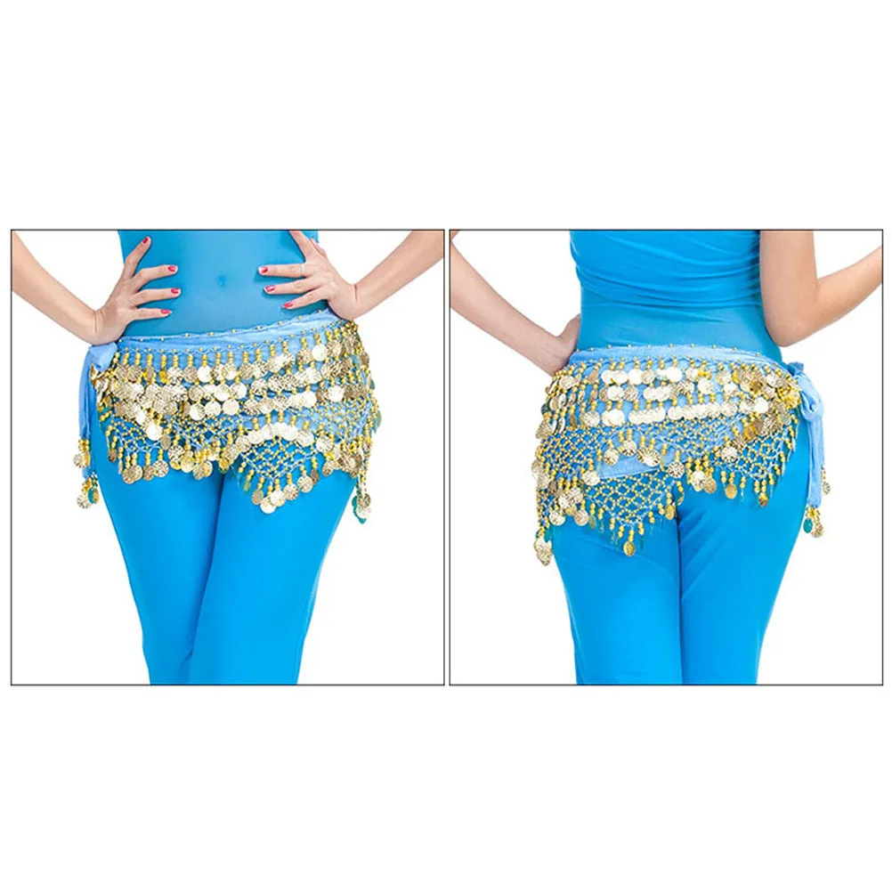 

Women's Belly Hip Scarf Acid Blue Free Size Comfortable Polyester Fiber Waist Chain Belly Dance Band