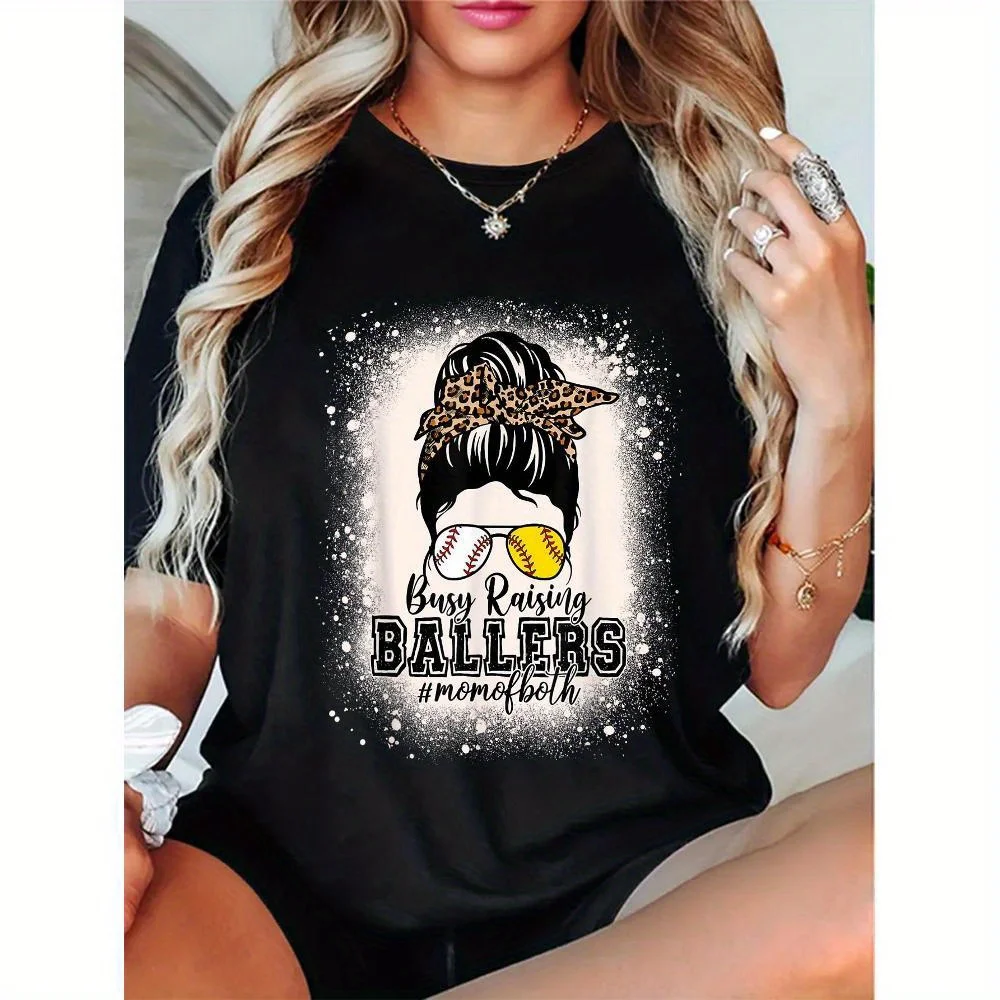 Rommelig broodje moeder van beide honkbal softbal drukke Raising Ballers T-shirt casual shirt met korte mouwen