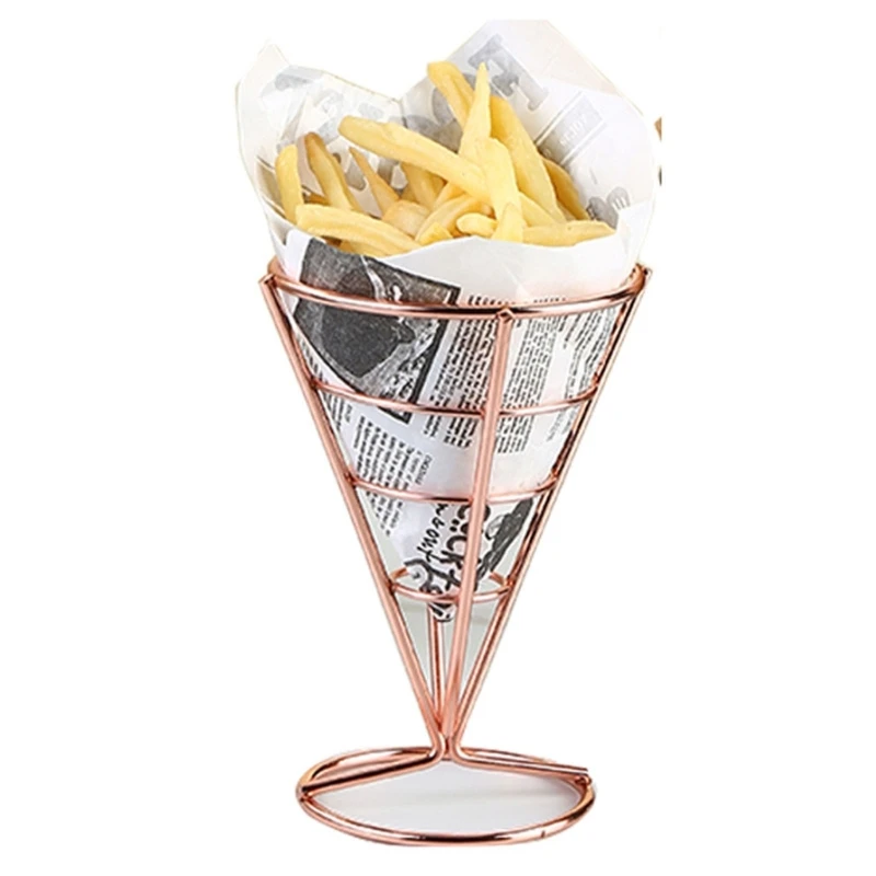 Wire French Fry Cone Holder Stand, Fashion Snack Display Rack for Fried Chicken Fries Cone, Kitchen Food Serving Organizer