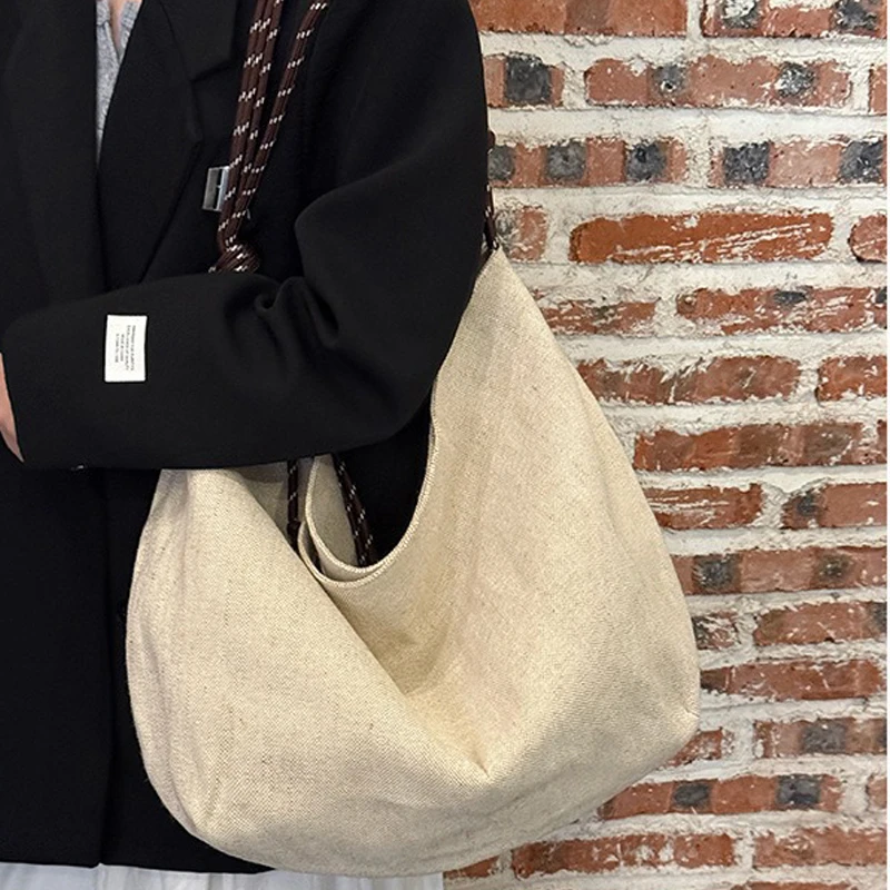 

Стильная льняная большая сумка для женщин, негабаритная повседневная ручная сумка на плечо в стиле кантри, легкая летняя сумка большой вместимости