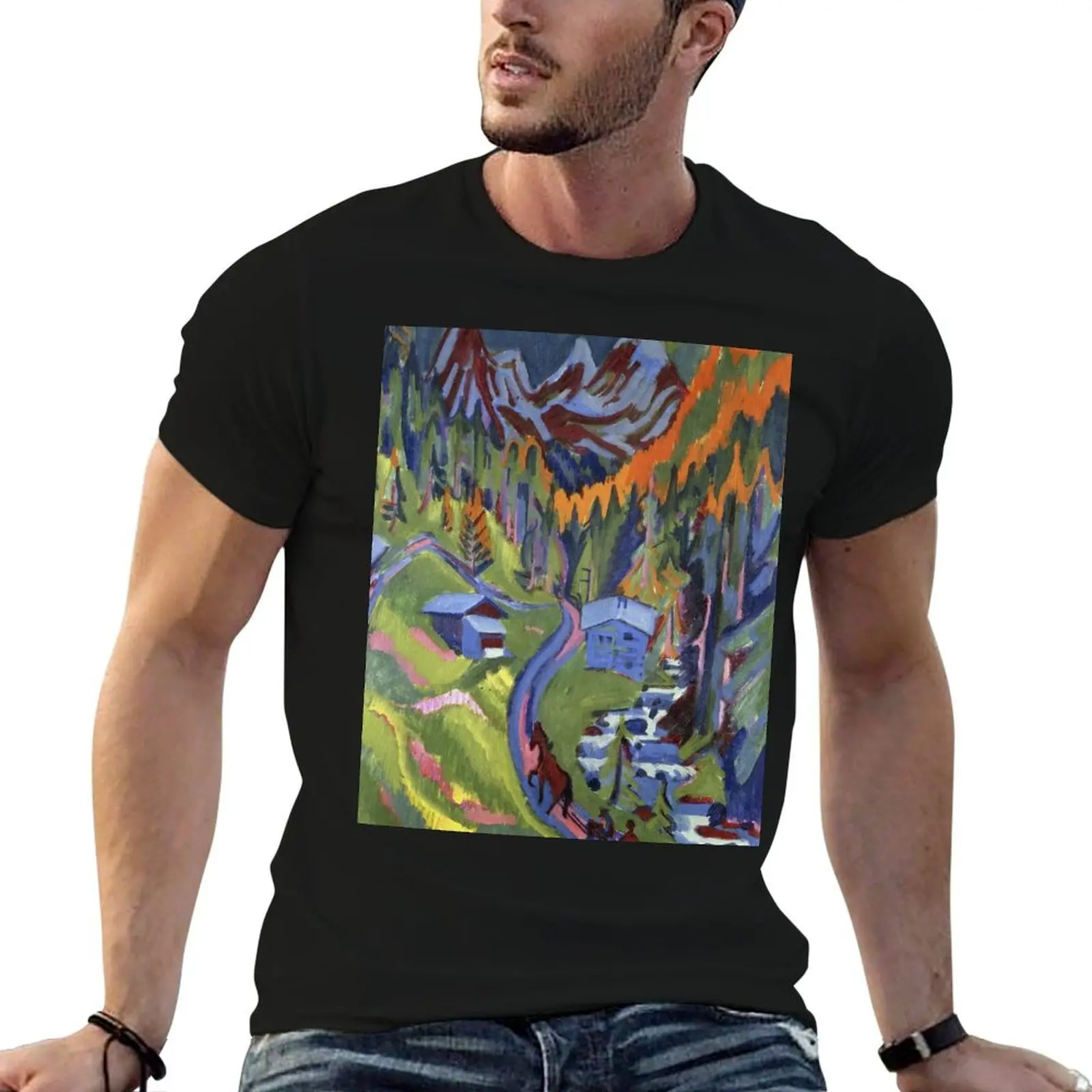 Ernst Ludwig Kirchner - Sertig Path In Summer T-Shirt Big Size Short Sleeve Tee for Men