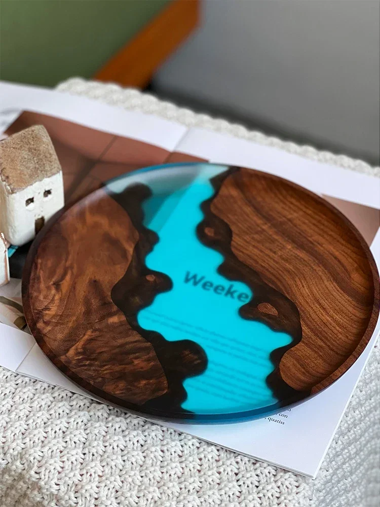 

Black Walnut Solid Wood Fruit Plate Resin Tea Tray Wooden Fruit Plate Tea Set Premium Tray Disc Light Luxury Plate Tableware