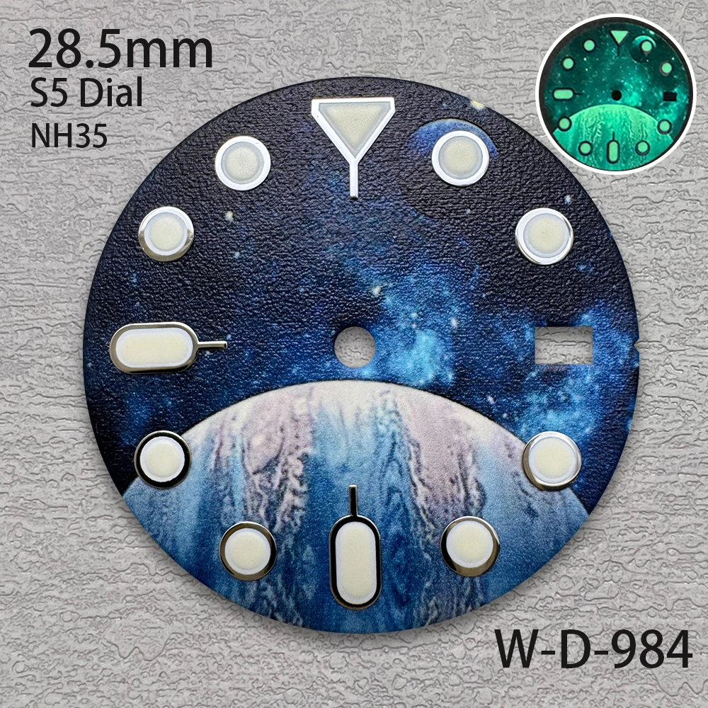 28.5mm S5 Logo Starlit Dial Fit NH35/NH36/4R/7S Japanese Movement C3 Green Luminous High-Quality Watch Modification Accessories
