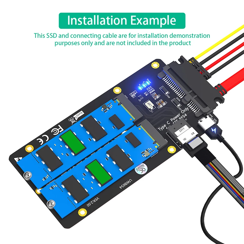 مهايئ M.2 SSD مع مفتاح NVME M من النوع C ، ومفتاح SATA B إلى SATA "، دعم اللوحة ، ، ،! ،