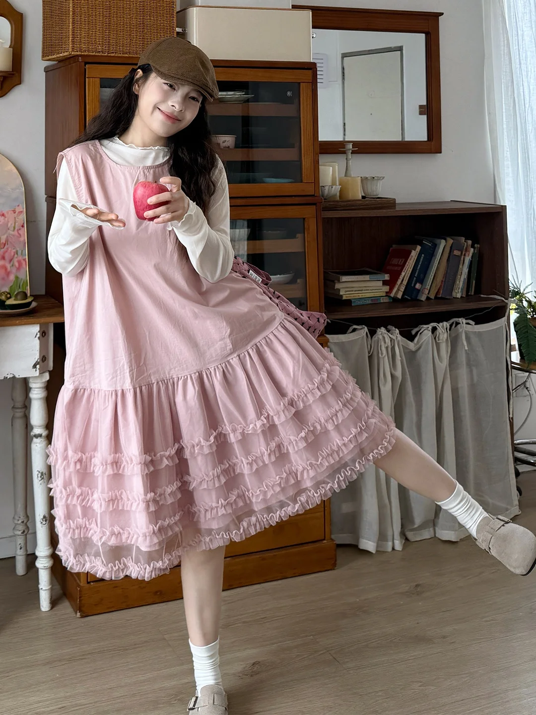 

plus Size Women's Sweet Princess Style Pink Dress Summer Two-Piece Set Oversize Vest Dress Layering Versatile Mid-Length Skirt