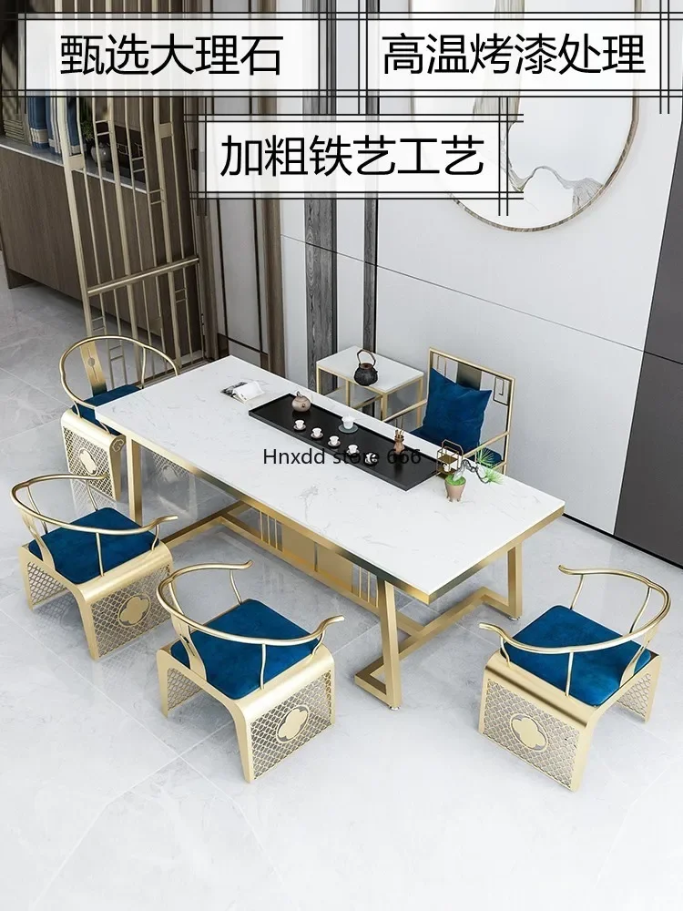 New Chinese style modern simple marble tea table home office light luxury rock slab tea table