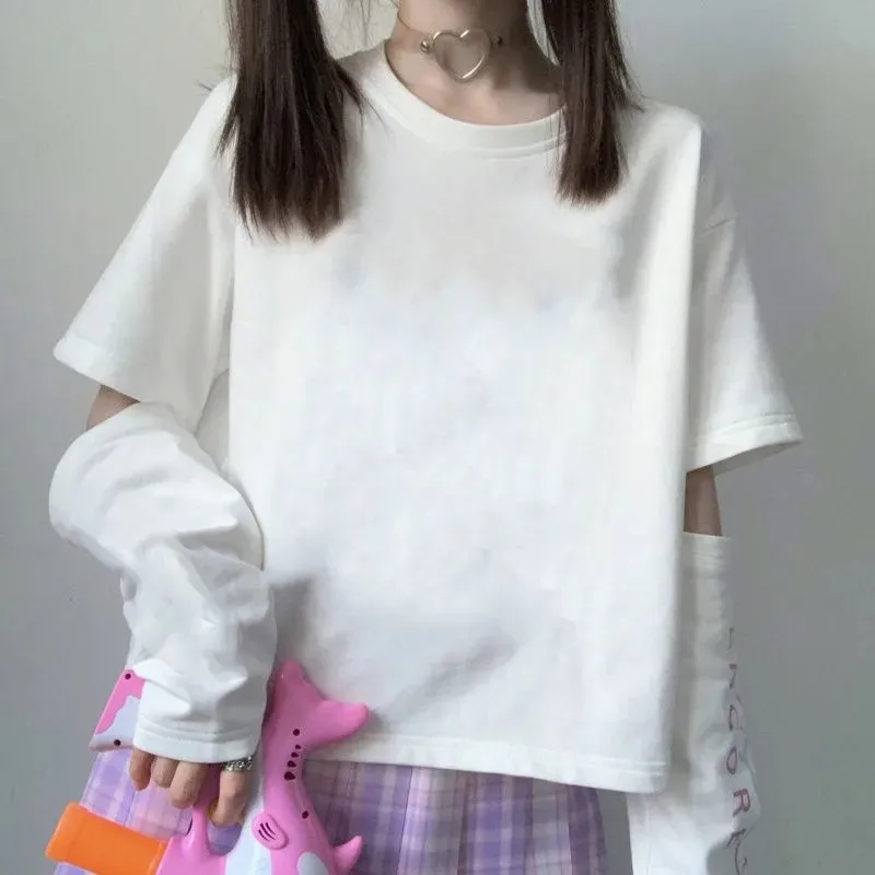 Gothic egirl Patchwork Long Sleeve Kawaii T-shirt Sexy Tops Tee Long sleeve y2k Casual Korean Style Shirts Popular ropa