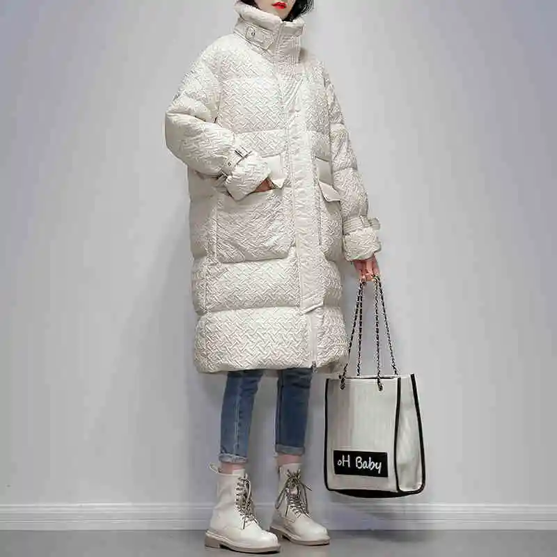 

Lamb wool collar Down Coat Women's 2023 Winter New Korean Loose 90% White duck down Jacket Windproof Long Warm Snow Parka Female