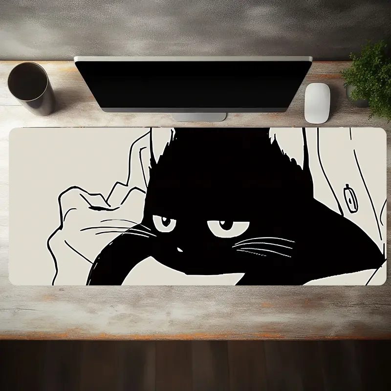 Big Black Cat Portable Anti-Slip Mouse Mat, 2mm natural anti-slip rubber base, suitable for office, gaming and home use