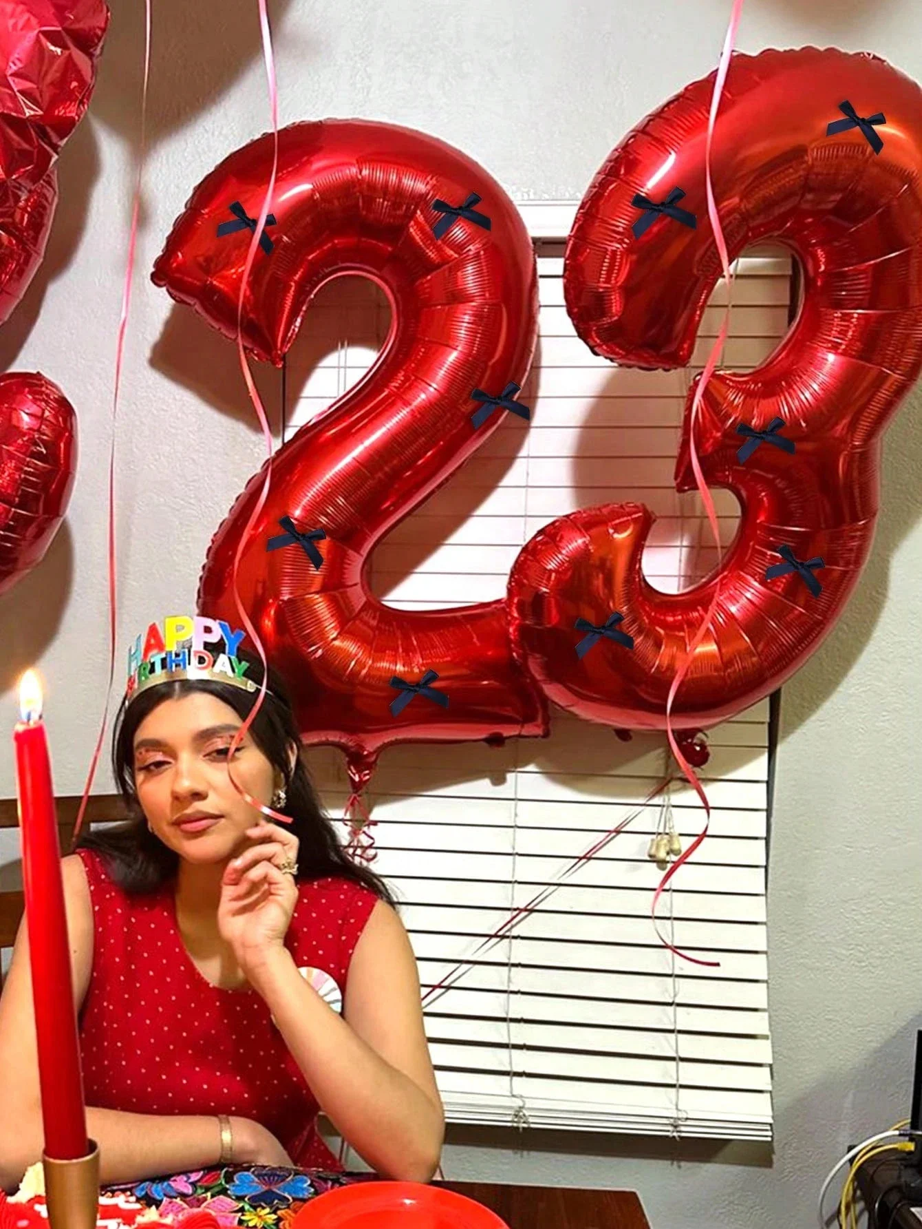 7 Stück/Set 40 Zoll rote Zahlenballons, schwarze Schleife Nummer 0-9 geformte Luftballons für Geburtstagsfeier, Jubiläumsdekoration – Detail 4