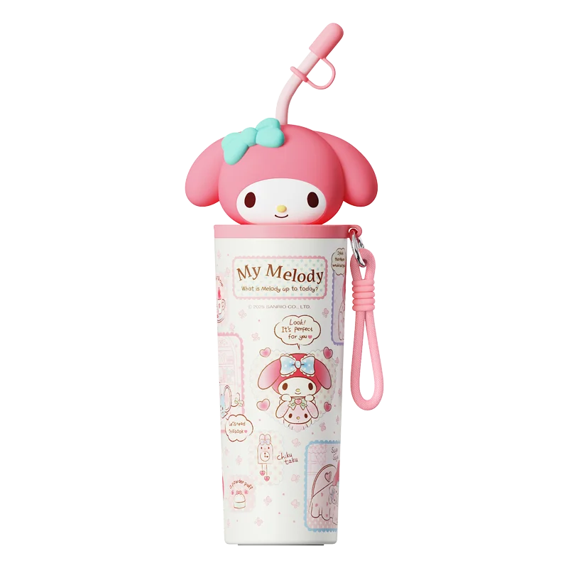 Sanrio Insulated Tumbler Straw Cup Stainless Steel Thermal Mug Travel Water Bottle Handle Figurine Drinkware Halloween Christmas