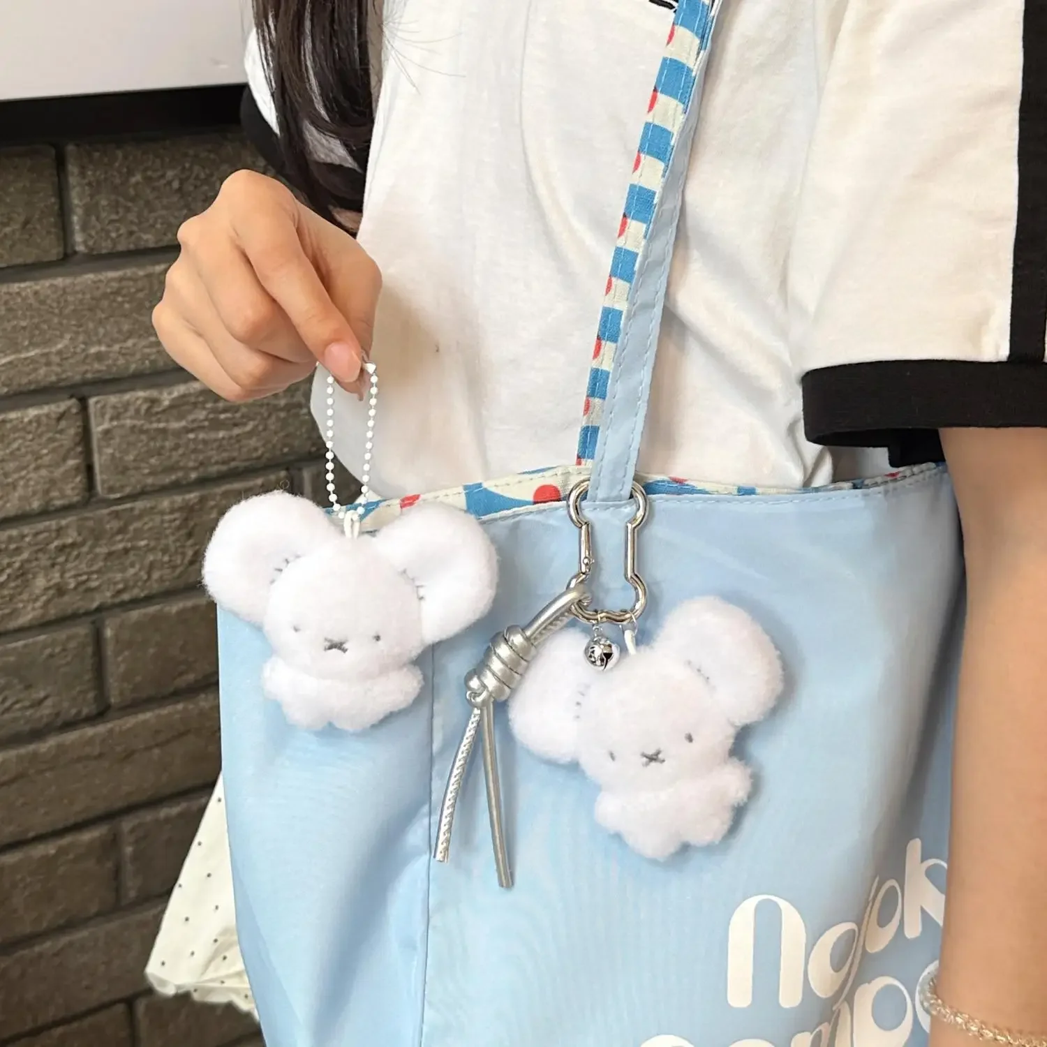 Mini White Mouse Plush Keyring Tandemaus Chain Carabiner Hook Soft Fluffy Stuffed Pendant Backpack Bag Hanging Decor Gifts