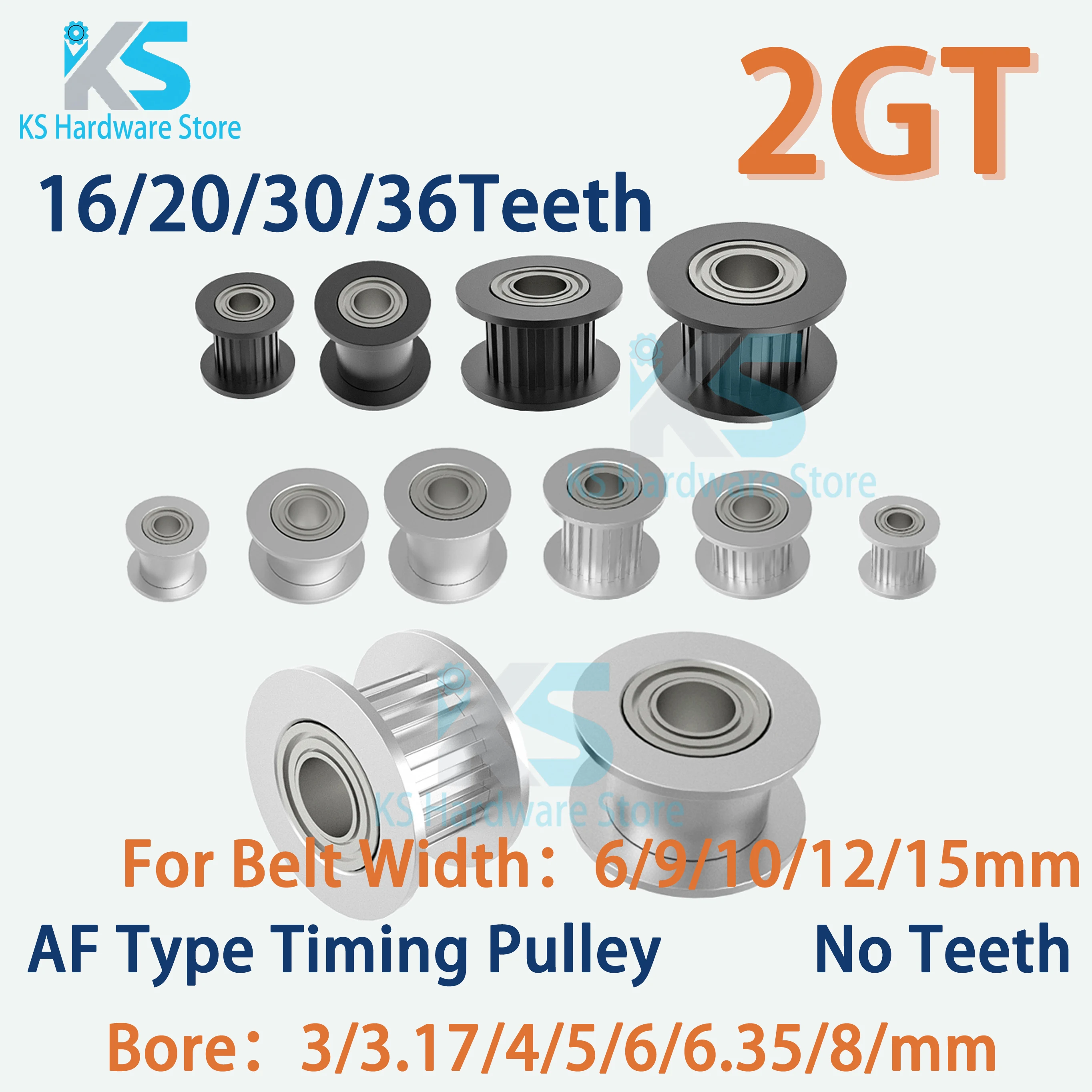 Poulie de courroie 2GT 16 20 30 36 dents, alésage de tendeur de synchronisation synchrone 3/4/5/6/7/8MM avec roulement 6/9/10/15mm, accessoire d'imprimante 3D