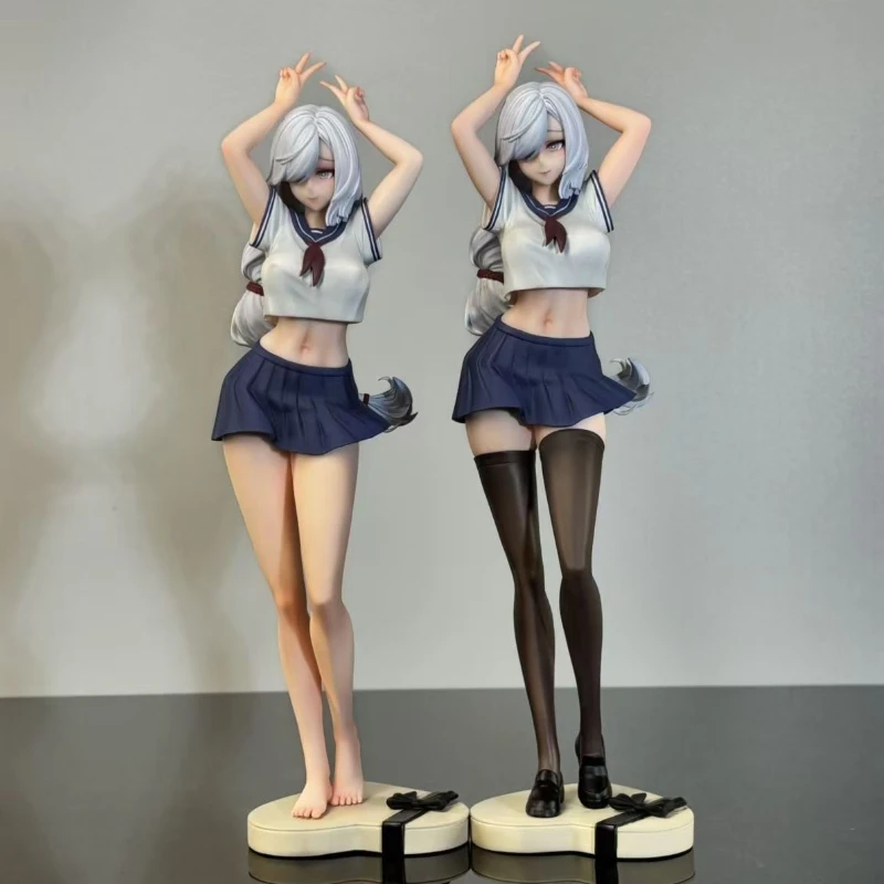 soft and cute pretty girl Genshin Impact Shen He Shuang Version JK uniform manual barefoot&black silk version 28cm PVC statue