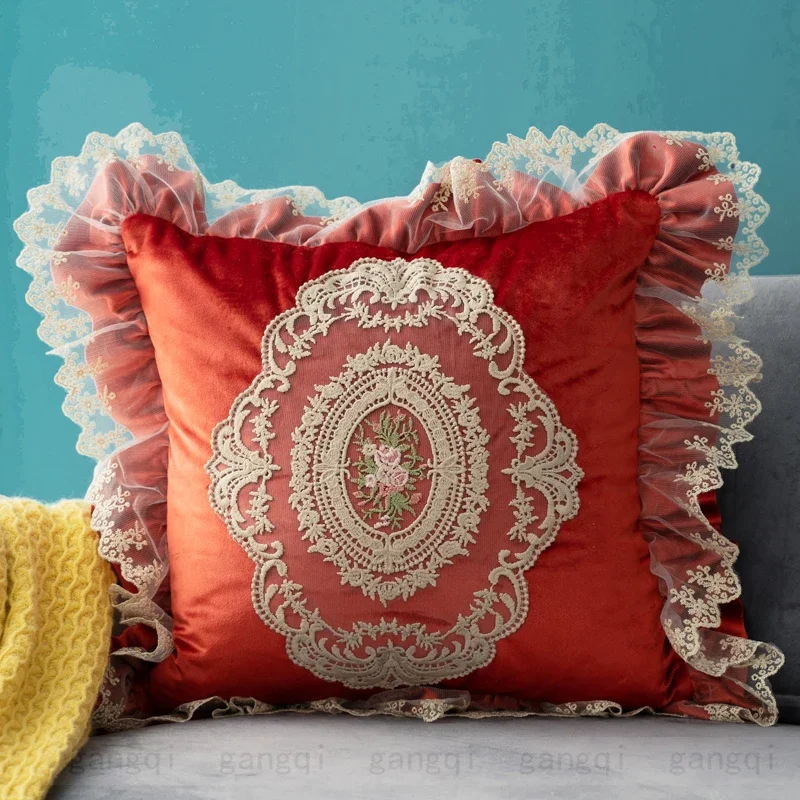 Quality Back Cushion Luxury Nordic Sofa Pillow Elegant Cushion Cover Without Core Car French Retro Lace Square Cushion Covers