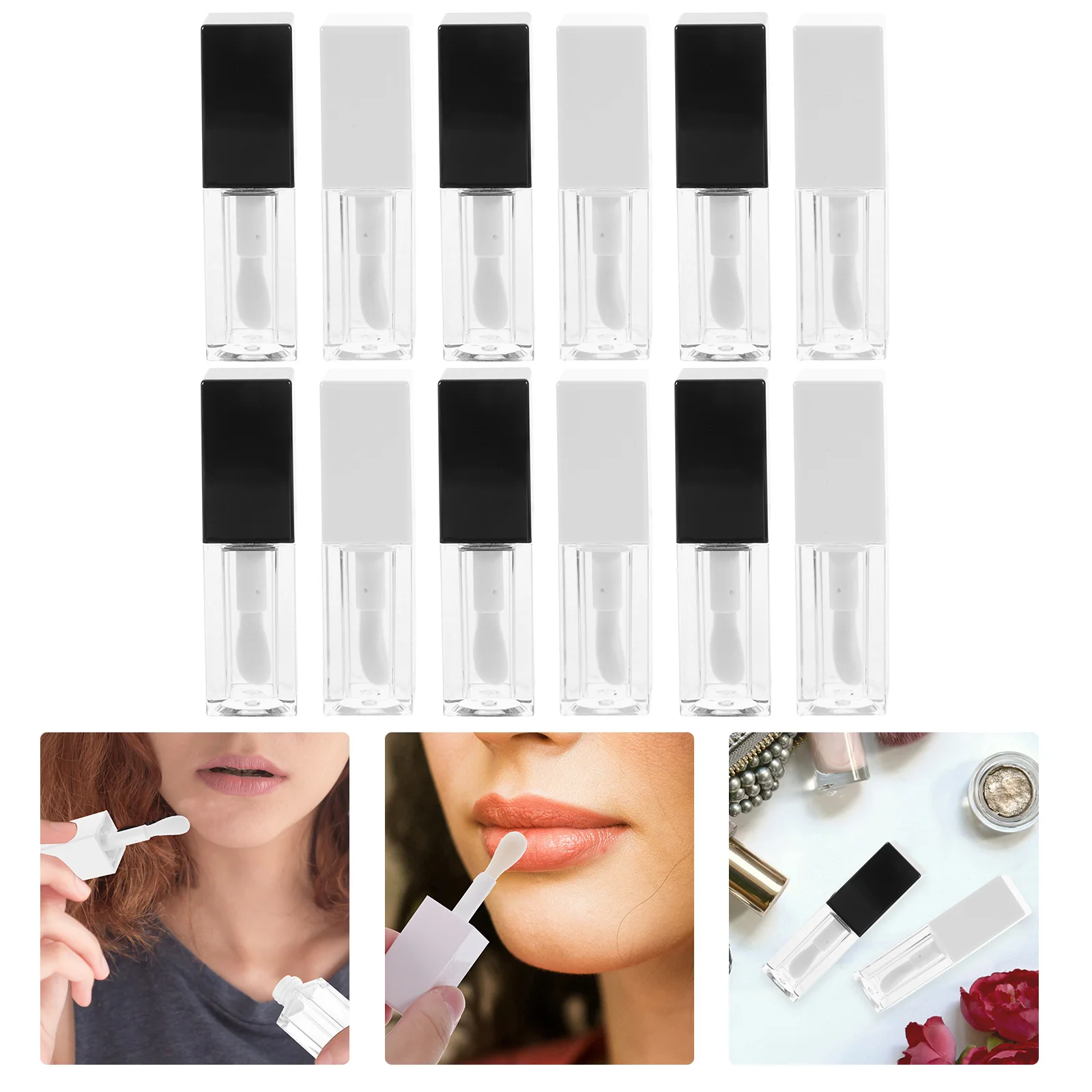 12 Uds. Tubos de brillo de labios rellenables, botellas pequeñas vacías transparentes para bálsamo labial, Kit de contenedores de almacenamiento DIY, herramientas cosméticas para mujeres
