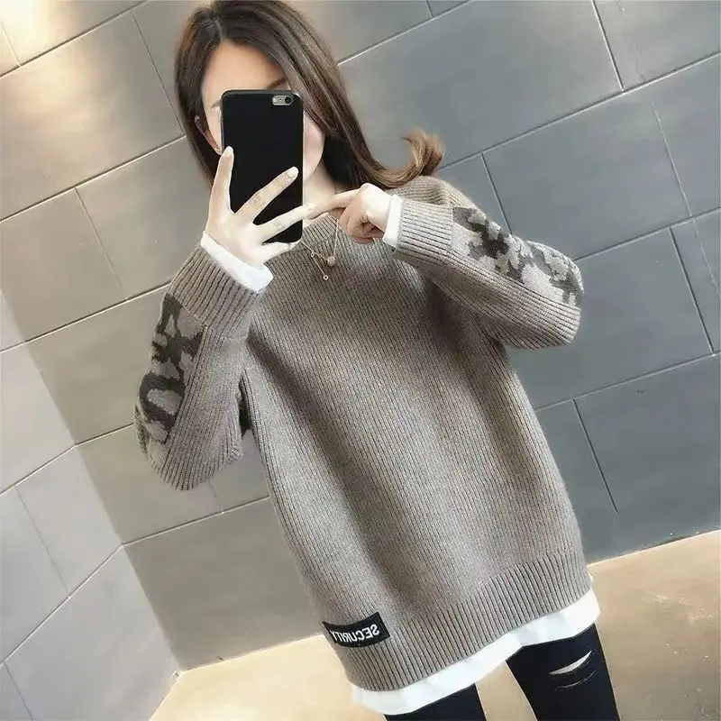 

Fake Two Piece Thick Sweaters for Women Autumn Winter Casual Commuting Loose Knitted Pullover Tops Fashion Women's Clothing