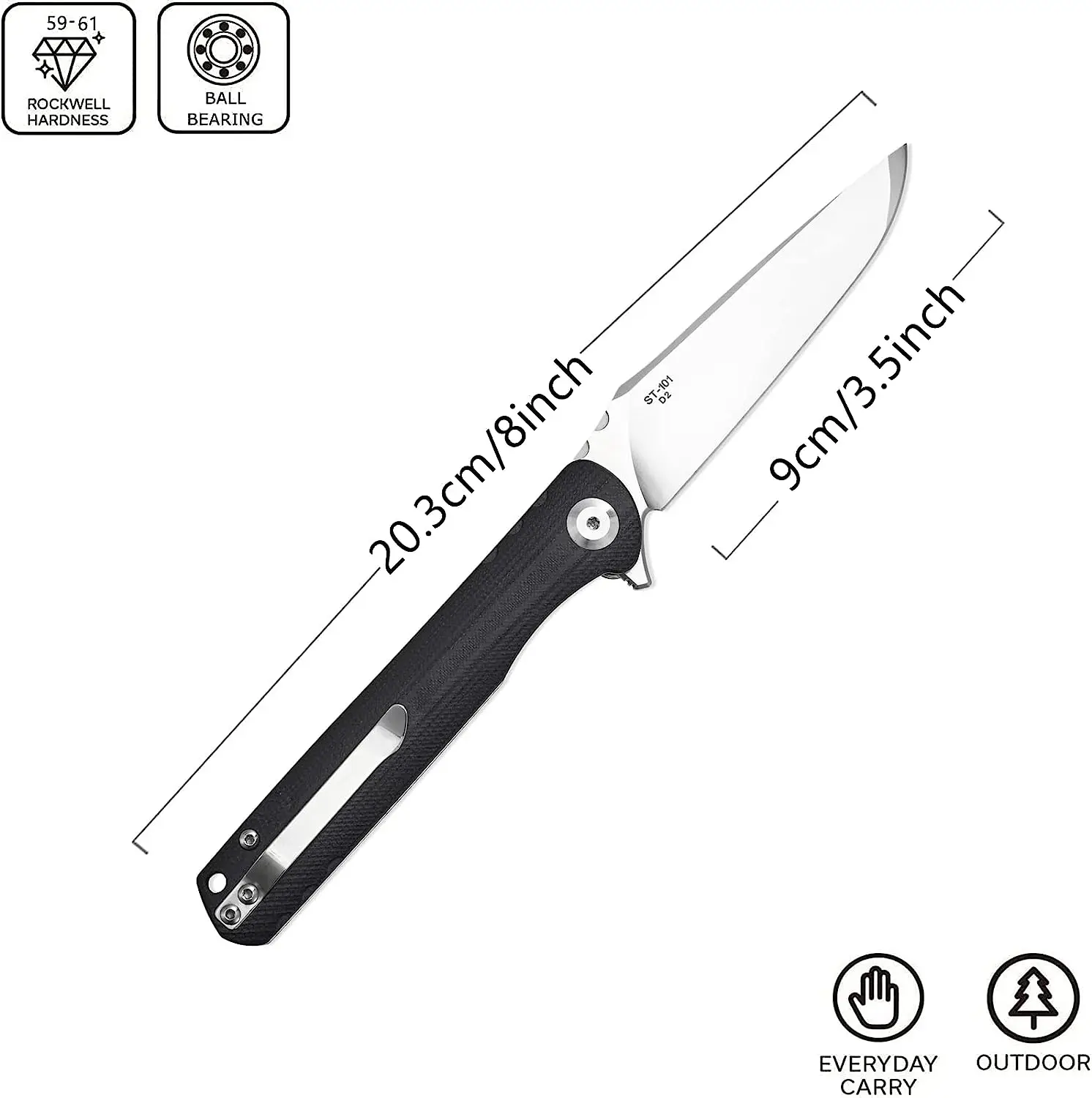 Sitivien ST101 Folding Knife D2 Steel Blade G10 Handle Scales Pocket Knife EDC Tool Knives for Outdoor Camping Hunting Survival